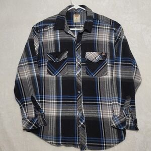 Dickies Mens Flannel Shirt Sz L Large Blue Plaid Long Sleeve Button Up Work Wear